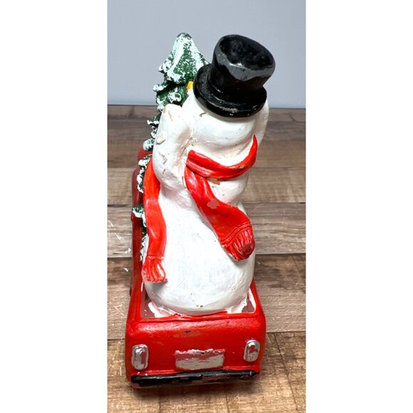 Vintage Red Truck Candle With Snowman & Christmas Tree - Picture 4 of 5